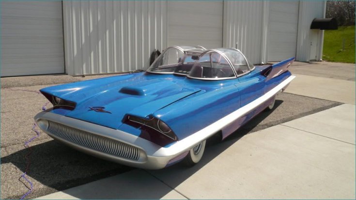 1955 Lincoln Futura tanulmányautó replikája, elölnézet, oldalnézet, balról, felülről fotózva