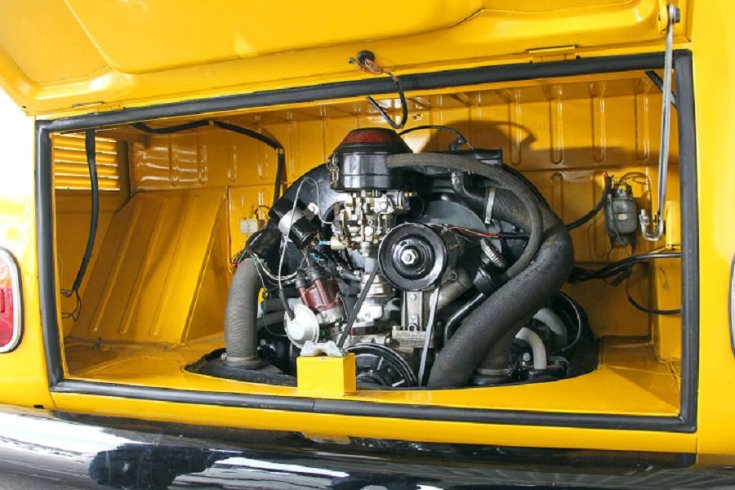 1964 Volkswagen Typ 147 Fridolin, sárga postásautó nyitott motortere